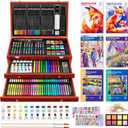 POPYOLA Art Supplies, 269 Piece Deluxe Art Set with 6 Drawing Pads, Watercolor Paints, Crayons, Colored Pencils Set in Wooden Case, Creative Gifts for Artists Adults Kids (Brown)