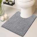 Toilet Rugs U Shaped Washable 20''x20'', Ultra Soft Absorbent Chenille Non Slip Contour Bathroom Rugs for Toilet,Dry Quickly, Machine Washable Bath Mats,Grey