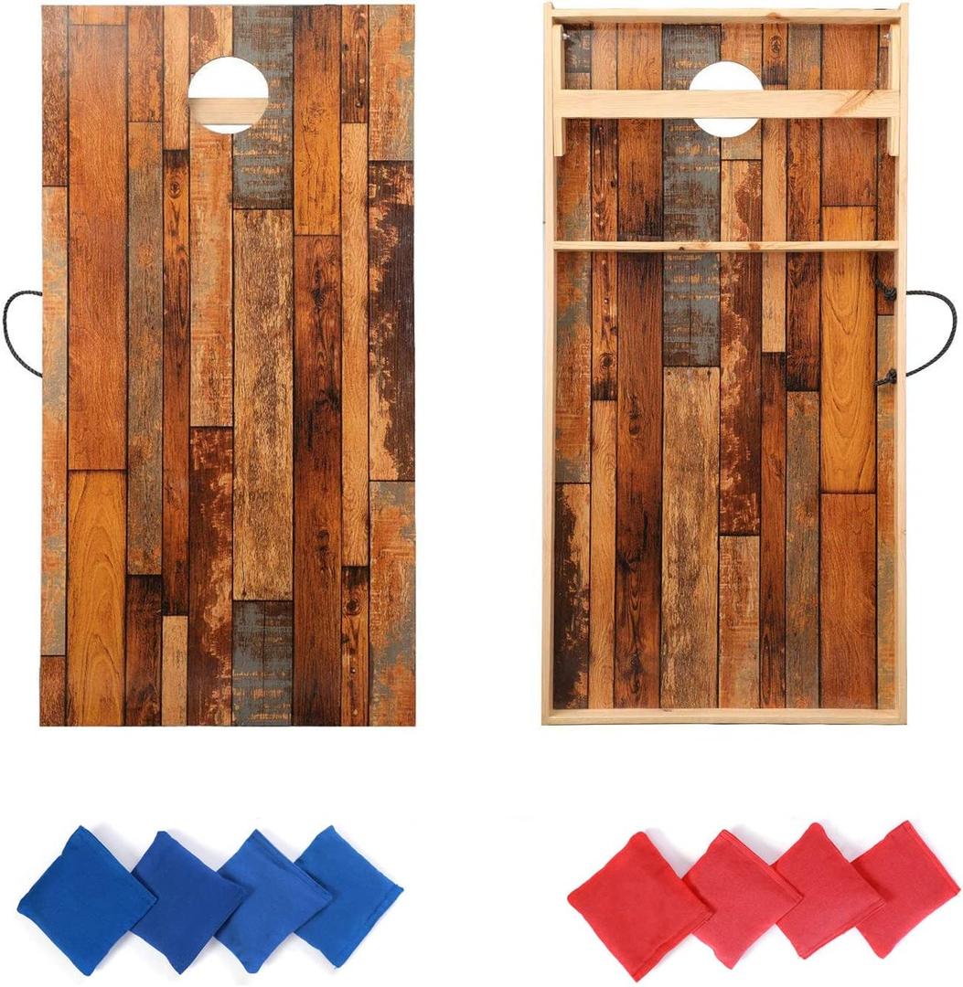OOFIT Solid Wood Premium 2' x 4' Corn Hole Game Set, Portable Regulation Size Cornhole Boards with Set of 8 Professional Cornhole Bags, Family Backyard Bean Bags Toss Game Designed Pattern
