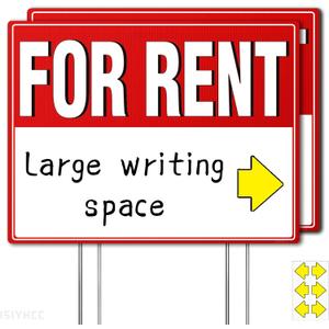 2 Pack For Rent Sign with Stakes, 17x13" Double-Sided Yard Sign - Extra Large Writing Space, Arrow Stickers, Weatherproof for Landlords
