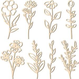 PerKoop 8 Pcs Wooden Flowers Wildflowers Wall Decor, Colorable Wood Floral Cutouts for Crafts, Boho Wall Decals Hanging Sculpture for Nursery Bedroom Living Room Decor(Fresh Style)