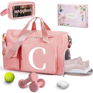 TRSODD Sports Gym Duffle Bag with Shoes Compartment, Weekend Travel Overnight Bag for Women, Mens, Foldable Water Resistant Bag For