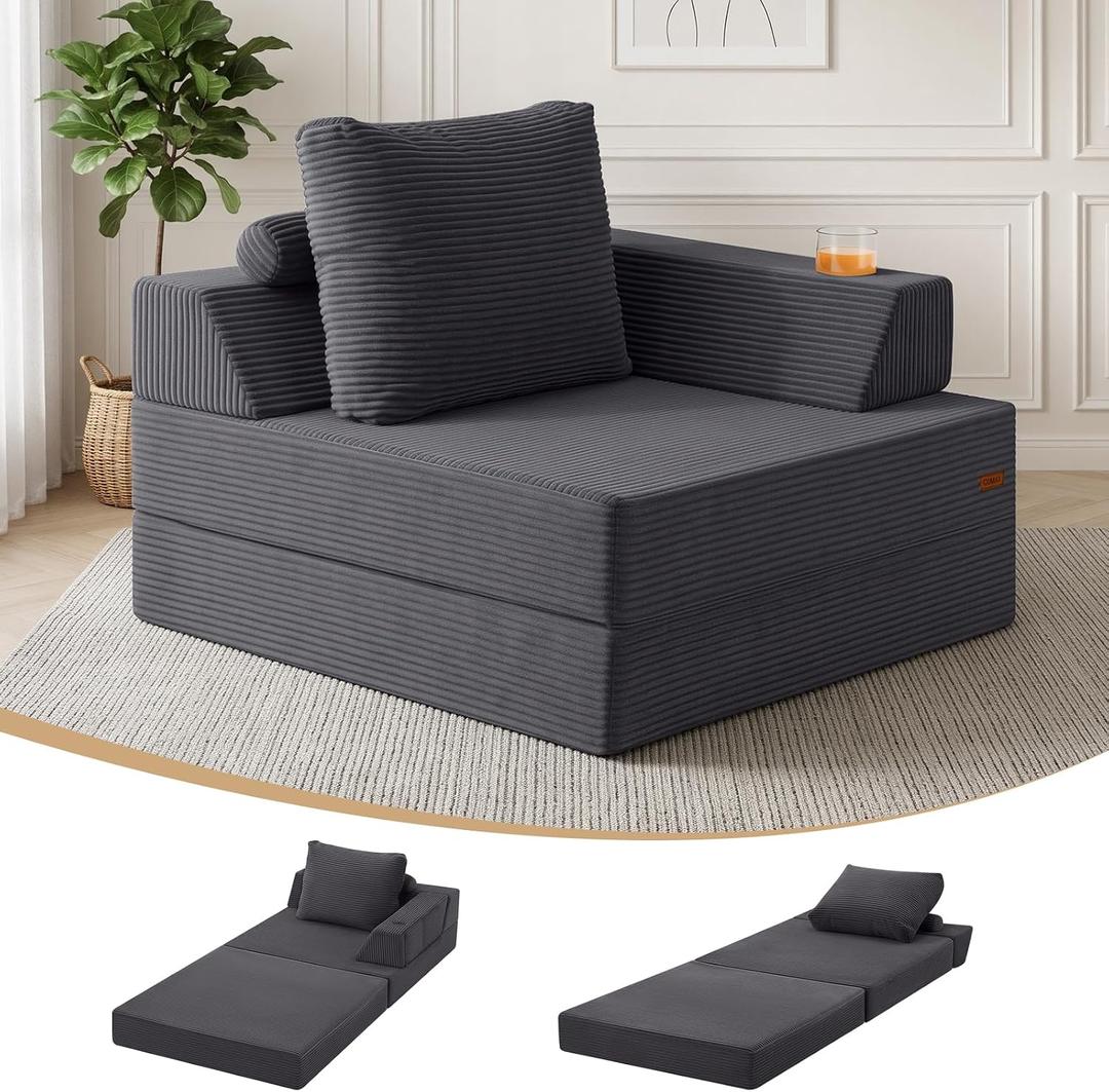 COMAX Folding Sofa Bed Chair Single Foldable Couch for Small Spaces Bedroom, Single - with arm