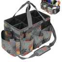 Wearable Cleaning Caddy Bag, Kitchen Supplies Organizer with Handle&Shoulder Strap, Under Sink&Car Cleaning Tool Tote with 4 Foldable Dividers for Housekeepers Cleaners (Grey Floral)