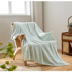 NEWCOSPLAY Super Soft Throw Blanket Mint Premium Silky Flannel Fleece Leaves Pattern Lightweight Bed Blanket All Season Use (Mint, Throw(50"x60"))