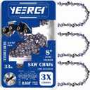 8 Inch Chainsaw Chain - 3/8" LP Pitch, .050" Gauge, 33 Drive Links, Semi-Chisel - Fits Portland, Greenworks, Kobalt, Remington, Sun Joe & More (3 Pack)