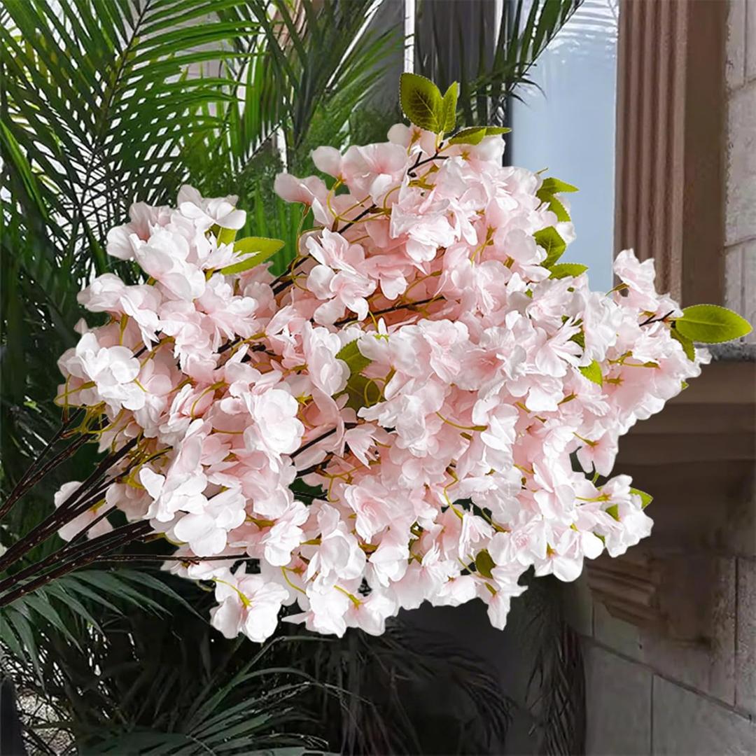 33.5 Inch Artificial Cherry Blossom Flower, 5 PCS Elegant Artificial Plants and Flowers with Natural Gradient Colors for DIY Garden Home Wedding Party Decor Farmhouse (Meat Pink)