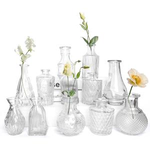 Petal Petite Glass Vase Set of 12 Clear Glass Bud Vases, Mini Vintage Flower Vases for Wedding Centerpieces & Table Dcor, Champagne Vases in Bulk for Single Stem, Home and Office Decor