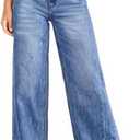 Haloumoning Girls Wide Leg Jeans Kids Elastic High Waisted Raw Hem Denim Pants with Pockets 120 (Light Blue)