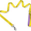 PHOEPET 5 Feet Dog Leash - Dual-Side Reflective - Soft Padded Handle - Fit for Walking, Training or Exploring Hiking, Camping (Yellow + Baby Purple Base) (L(Width: 1"))