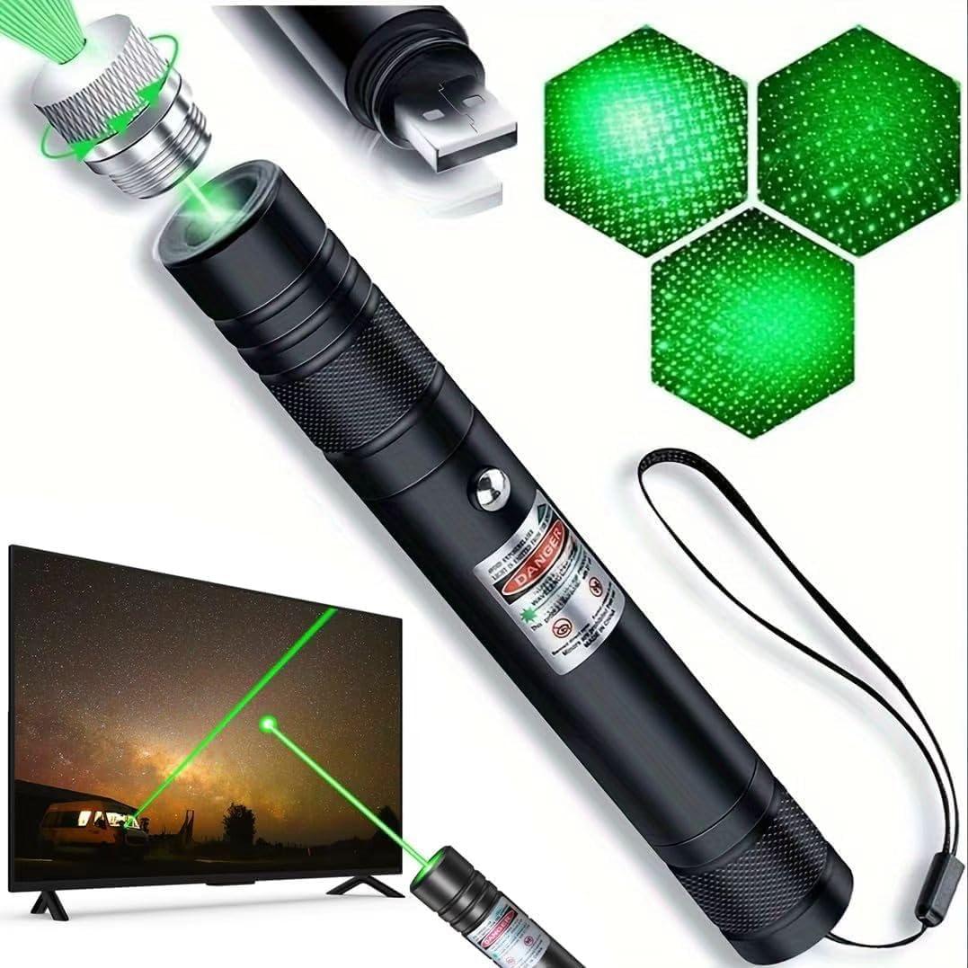 Green Laser Pointer High Power - Long Range Rechargeable Laser Beam, USB Charging for Hiking, Presentations & Outdoor Use (Professional-Grade Green Light) (0.79inX0.79inX5.83in)