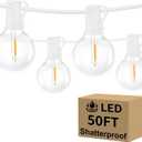 Outdoor G40 LED Globe String Lights 50FT Dimmable Shatterproof Waterproof Patio Lights with 25+2 Bulbs Connectable Commercial Hanging Light for Patio Balcony Backyard Party (White Wire)