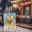 2 x IVN Christmas Animal Friends Garden Flag Yard Flag for Outside 12 x 18 Inch Double Sided Burlap Snow Reindeer Dog Bunny Banner for Patio Lawn Home Outdoor Decoration
