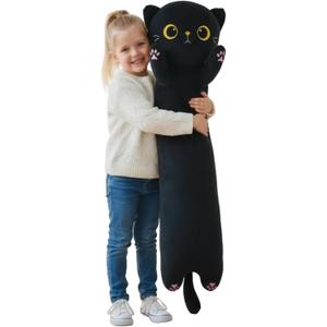 Somao Giant Black Cat Plush Pillow - 23.6" Extra Long Stuffed Animal Body Pillow for Kids & Adults, Super Soft Huggable Black Cat Plushie Toy Gift for Christmas, Birthday, Halloween