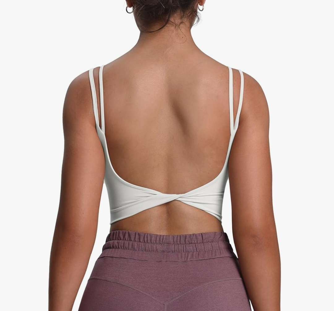 Aoxjox Women's Workout Sports Bras Fitness Yoga Crop Tank Twist Back Cami M