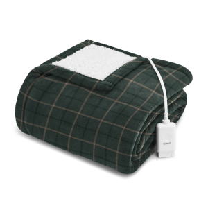 Sunbeam Oversized Microplush & Sherpa Heated Throw - Green Plaid, 60 x 70 in