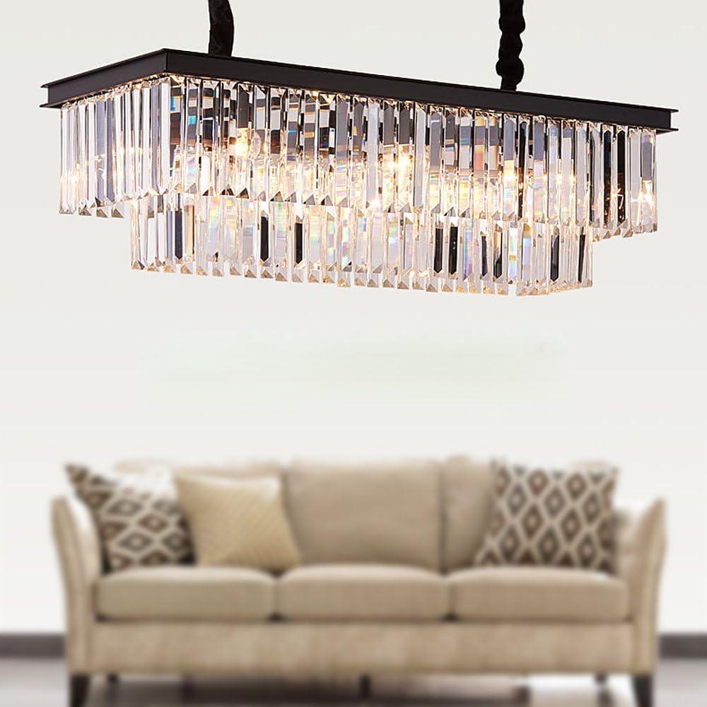 L39.4 W10.2 Rectangle Modern Crystal Chandeliers Lighting Pendant Ceiling Lights Fixture Lamp for Dining Living Room (Black)