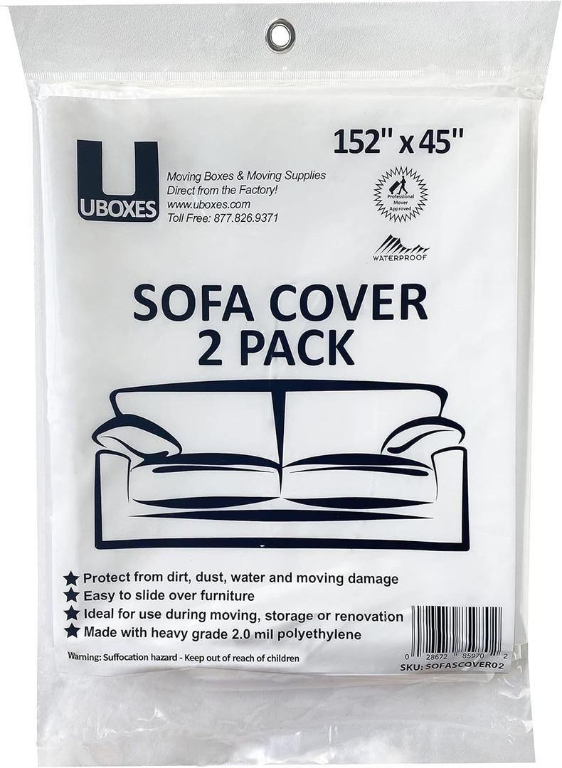 SOFA Moving Covers (2 Pack) - 45" x 152" - Moving & Storage Bags - UBOXES,Water resistant