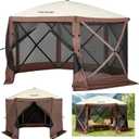VEVOR Pop Up Gazebo Screen Tent, Pop-Up Instant Gazebo Tents with Mosquito Netting Outdoor Canopy, 6 Sided Sun Shelter 10x10ft with 6 Removable Wind Cloths & 2 Mesh Windows, Pavilion Tent for Patio (Brown)
