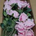 Hananona 50 Artificial Roses in Bulk, Fake Silk Pink Roses Realistic Roses for Wedding Centerpieces Flower Arrangement Home Decor (50, Pink)