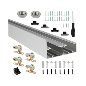 Dyna-Living 4FT Bypass Sliding Closet Door Track Hardware Kit, Heavy Duty Aluminum Pocket Door Hardware with Finger Pulls, Smoothly and Quietly, for 2 Do-or Syste, Fit Door Thickness 1 3/8" or 1 3/4"