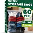 60 Pack Large 5 Gallon Storage Bags with Zipper Top, 18 x 24 inch Zipper Bags, Clear Plastic Bag for Storage, Reusable, Sealable Storage Bag for Clothes, Travel & Moving, Double-sided Thickness 4 Mil
