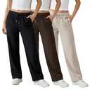 Common Stitch 3 Pack Straight Leg Fleece Lounge Sweatpants for Women Deep Pockets, Relaxed Fit, Elastic Drawstring Waist, M