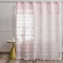 Pink Lace Shower Curtain - Vintage Shower Curtains with Attached Valance, Floral Lace Bath Curtains for Bathroom, Farmhouse Style Shabby Chic Bath Curtain Scalloped Edge, 72 x 72 Inch, 1 Panel