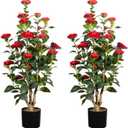 Romantic Season 2Pack Artificial Camellia Tree, 3FT, Red Faux Camellia Plant, Fake Potted Flower Tree for Modern Homes