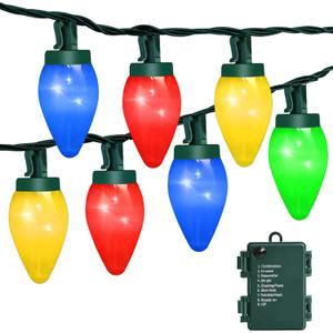 C7 60 LED Battery Operated Christmas Lights,Battery Powered Multicolor Waterproof Bulbs,21.3 FT 8 Modes with Auto On/Off Time for Xmas Tree Garden Patio Indoor Outdoor Christmas Decorations