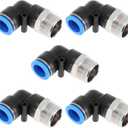 Push to Connect Air Fittings 5/8" 90 Degree Air Line Quick Joint Plastic Nickel-plated Copper 3/4"NPT 5 Pcs Blue Black