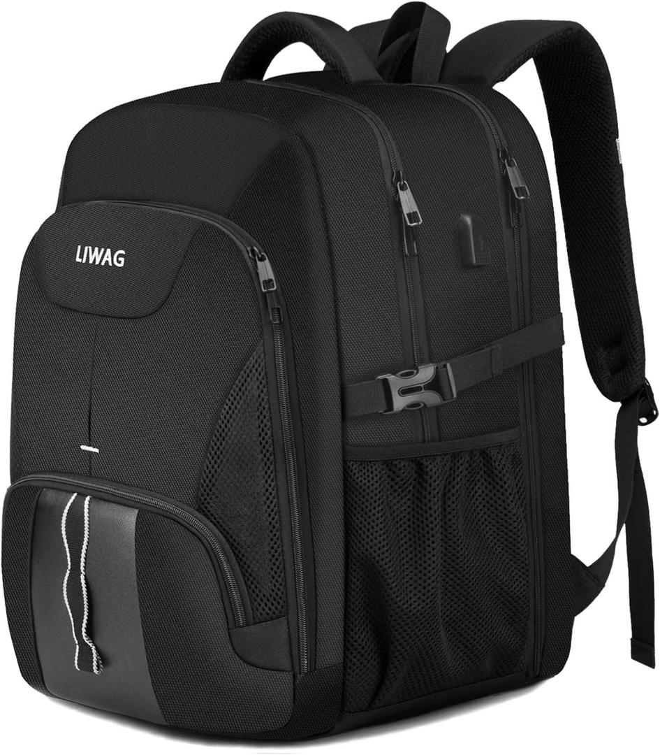LIWAG Extra Large Backpack for Men 50L,Water Resistant 17.3 inch Travel Laptop Backpack with USB Charging Port, TSA Friendly Big Business Anti Theft Computer Bag Work College School Bookbags Gifts, Black