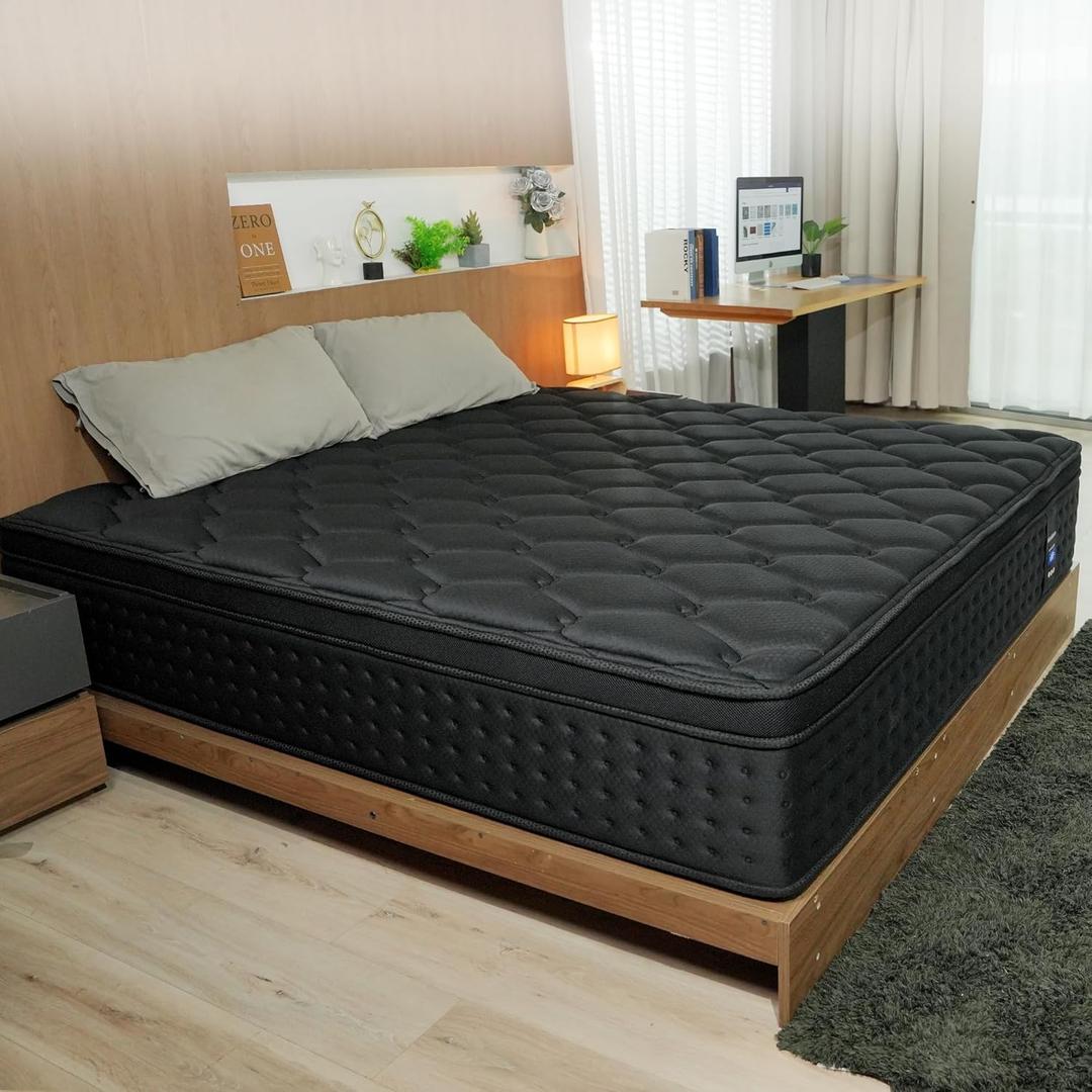 King Size Mattress, 12 Inch Hybrid Mattress in a Box, Memory Foam and Pocket Spring for Motion Isolation and Pressure Relief, Comfortable Medium Plush