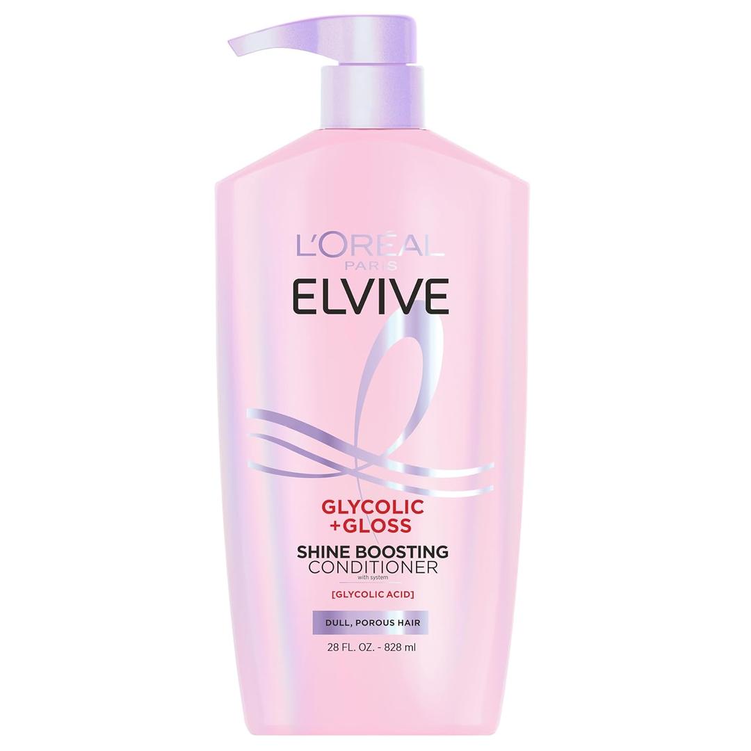 L'Oreal Paris Elvive Glycolic + Gloss Shine Boosting Conditioner, Cleanses and Smooths Dull, Porous Hair Into High-Shine, Glossy Hair, 28 Fl Oz