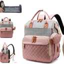 Diaper Bag with Changing Station, Waterproof 3 in 1 Baby Diaper Backpack with Foldable Changing Pad, Pink-Grey