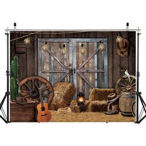 7X5FT Western Cowboy Backdrop Wooden House Granary Photography Background Western Party Supplies Wild Western Party Decoration Boys' Birthday Banner Photo Booth DH-260