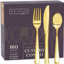 [160 Count] Disposable Silverware, Gold Combo Cutlery - 80 Forks, 40 Spoons, 40 Knives - Heavy Duty, and Durable Gold Plastic Silverware Set Great for Parties, Events and Everyday Use