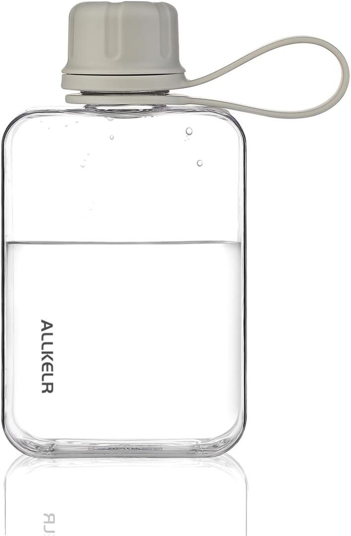 ALLKELR Portable Flat Water Bottle,BPA Free Reusable Tritan Plastic Travel Water Bottle Cup,Lightweight Leakproof Slim Water Bottles Fits Purse,Backpacking,Hiking (Gray, 8 oz)