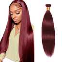 Burgundy Bundles Human Hair Straight Bundles 34 Inch #99J Wine Red Bundle Human Hair Extensions Unprocessed Virgin Remy Hair 1 Bundle 50 Gram Per Bundle
