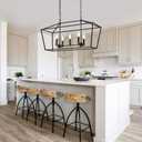 Lucidce 7-Light Farmhouse Lantern Island Chandelier, Black and Gold Rectangular Kitchen Island Light Fixture, Modern Dining Room Hanging Ceiling Light Over Table, E12 Candle Base