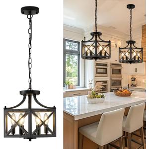 6-Light Pendant Lights Kitchen Island, Modern Black Pendant Light Fixture with Hexagonal Metal Cage, Adjustable Geometric Hanging Light for Entryway Foyer Dining Room, 1 Pack