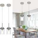 MELUCEE 2 Pack Pendant Lights Kitchen Island Brushed Nickel Adjustable Hanging Ceiling Lamp with Clear Glass Shade, Modern Glass Pendant Lights for Dining Table Hallway Living Room