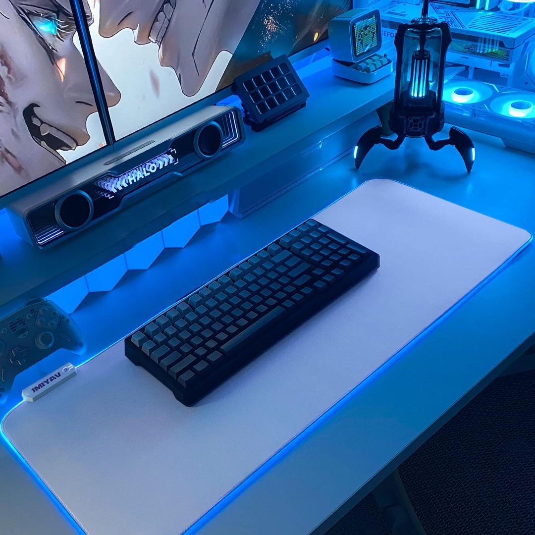 JMIYAV White Gaming Mouse Pad RGB Mousepad Non-Slip Rubber Base Extra Large Cool XL XXL Computer Desk Pad Gaming Accessories LED Light Up Extended Big Mouse Pad for Gamer (31.5x12In) Upgrade