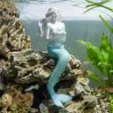 Unique Mermaid Aquarium Decorations - Resin Fish Tank Dcor Thematic Ornaments, Waterproof & Non-Toxic Mermaid Statue for Enchanting Aquarium Display, Item (Blue)