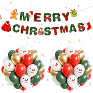 30pcs Christmas Decorations Including MERRY CHRISTMAS Banner, 12inch White Snowman and Red Green Gold Xmas Balloons Decor for Outdoor Indoor