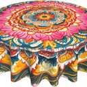 Mandala Floral Tablecloth Spring Summer Round Table Cover Washable Table Cloth for Home Kitchen Party Picnic 60 Inch