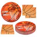 3 x qonimi 50PCS Basketball Plates and Napkins Party Supplies - 9 Inch Basketball Paper Plates 6.5 Inch Paper Napkins Basketball Birthday Party Decorations for Kids Serves 25