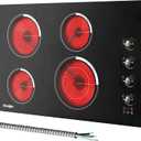 30 Inch Electric Cooktop - 4 Burner Built-in Glass Ceramic Stove Top 6700W, 240V Electric Cooktop Touch and Knob Control, Child Lock, Dual Ring, 99 Mins Timer, 220V Hard Wire (No Plug)