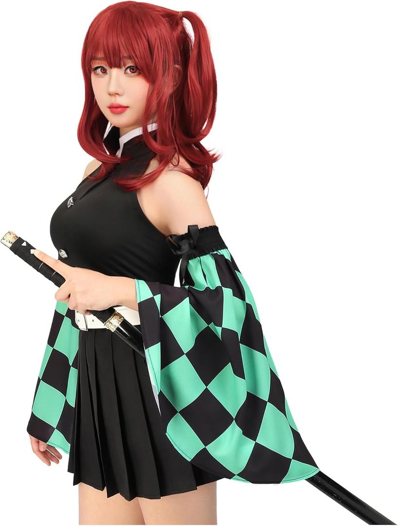 C-ZOFEK Female Anime Cosplay Women Costume Top Pleated Skirt Detachable Sleeves with Belt (Large)