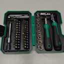 39PCS Ratcheting Wrench Set, Metric Shallow Mini Socket Set with Ratchet (4-13mm), 1/4 Mini Ratchet Screwdrivers Set Magnetic, Power Bits, Universal Joints, Spinner, Extensions, Storage Box